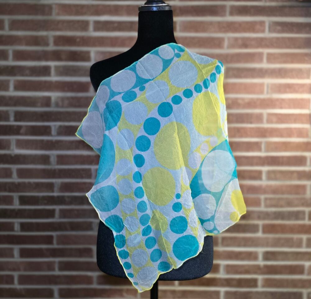 VTG Vera Neumann Verasheer Silk Blend Scarf Blue Lime Polka Dot Bubble Japan